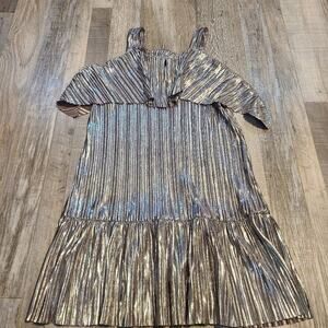 Kitty kat medium girls metallic silver pleated dress dress with ruffles
